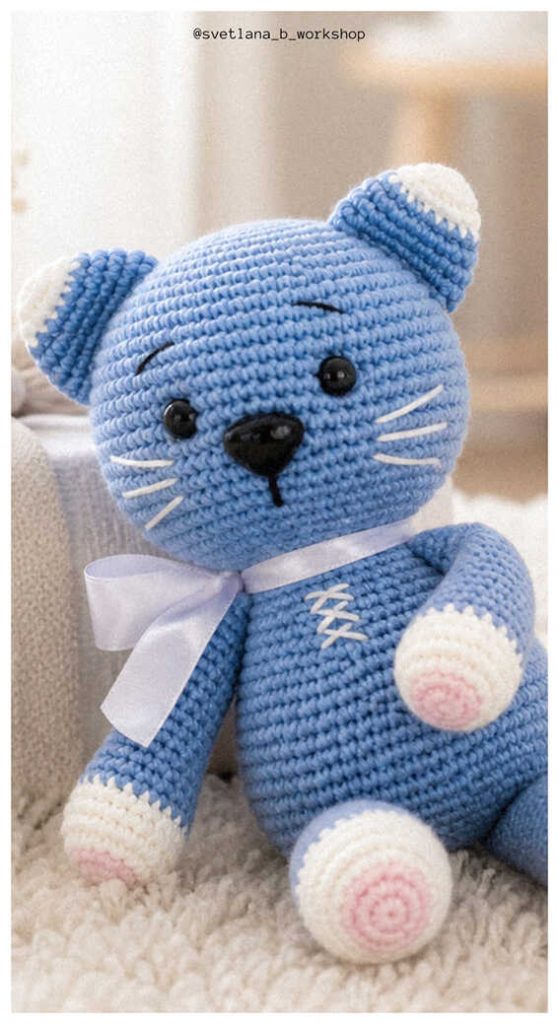 blue cat amigurumi crochet cute plush toy free pattern