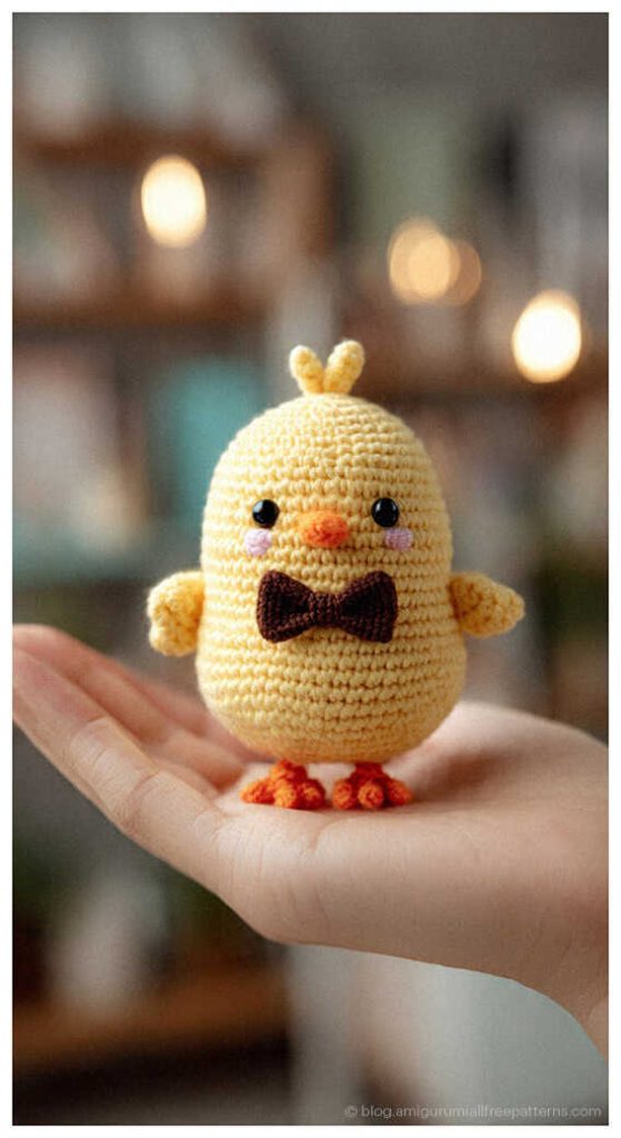 Free Amigurumi Pattern Idea: No sew mini chick project for professional crochet sellers.