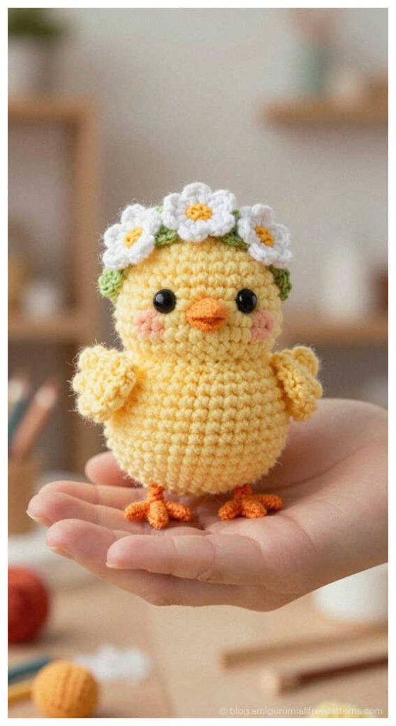 Quick to Make Amigurumi: No sew chick sitting pose idea, a professional handmade toy.