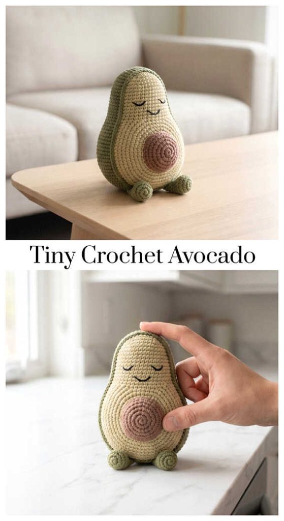 tiny avocado amigurumi crochet cute plush toy cozy handmade idea