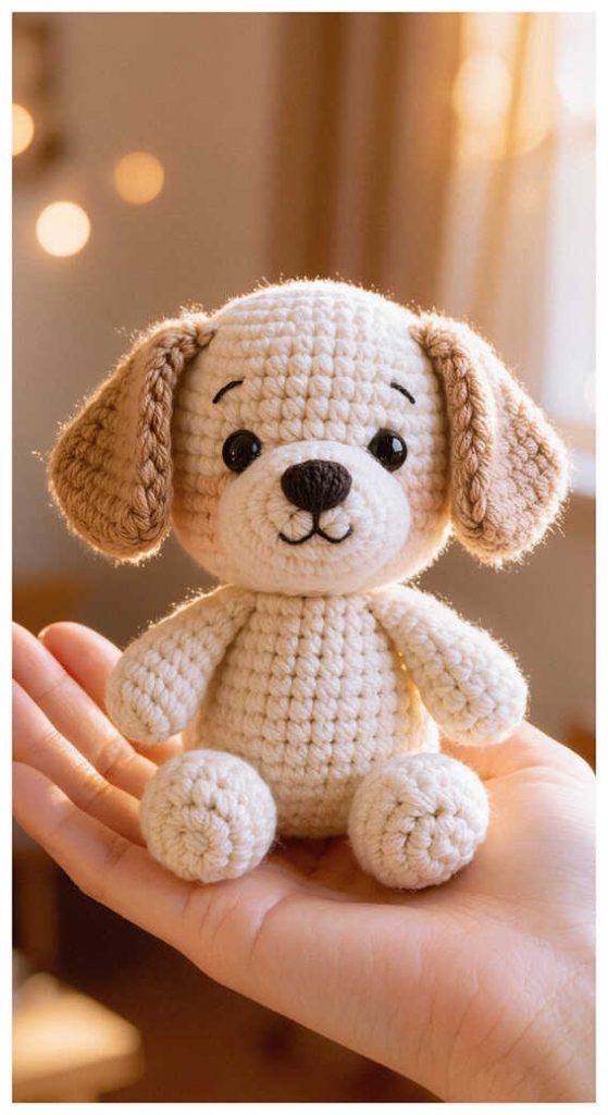 cute crochet puppy amigurumi small dog plush in hand soft handmade toy idea