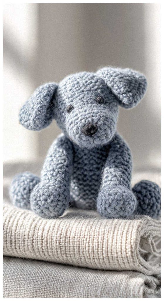 gray crochet puppy amigurumi soft plush dog minimal cozy handmade toy idea