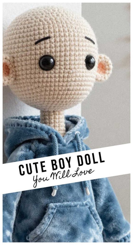 cute boy doll amigurumi crochet close up handmade plush toy idea