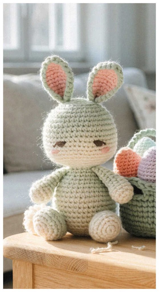 cute bunny amigurumi crochet holding eggs basket soft plush idea