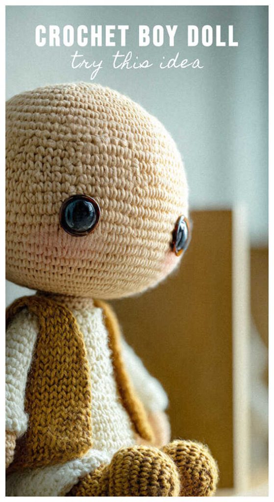crochet boy doll amigurumi side view cute handmade plush idea