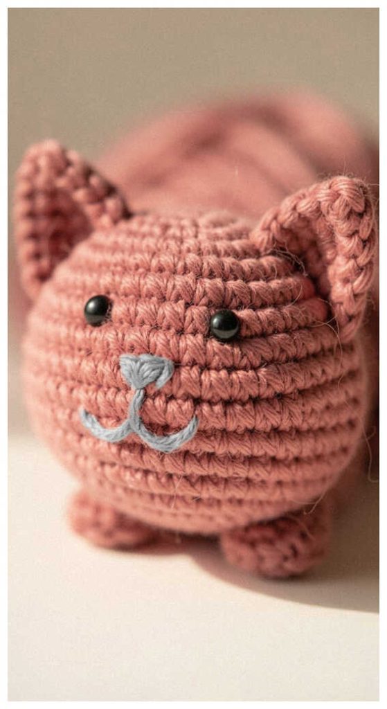 close up crochet cat amigurumi face cute plush handmade toy idea