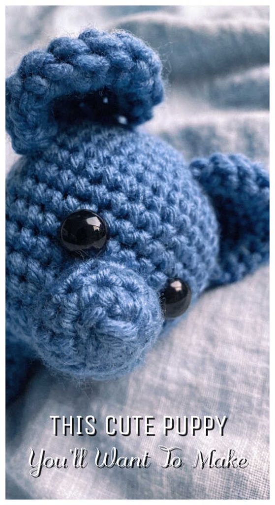 blue crochet puppy amigurumi close up soft plush dog cute handmade toy idea