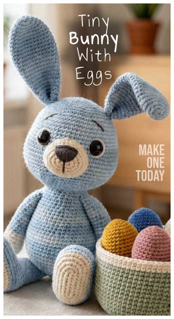 tiny bunny with eggs amigurumi crochet cute plush basket idea