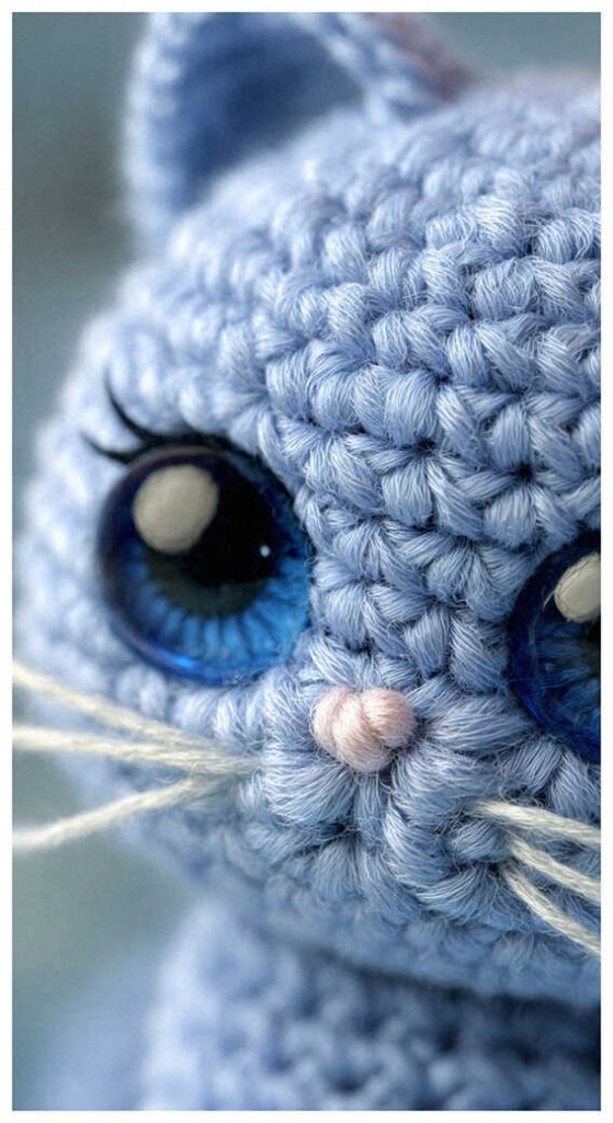 blue crochet cat amigurumi close up cute plush detailed handmade toy idea