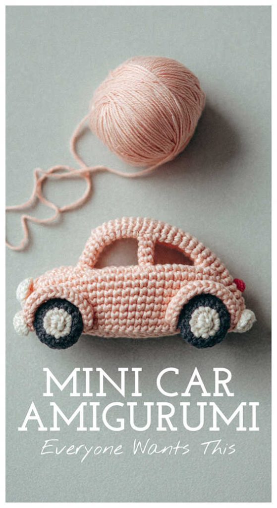crochet yarn and small car amigurumi cute handmade toy minimal aesthetic idea