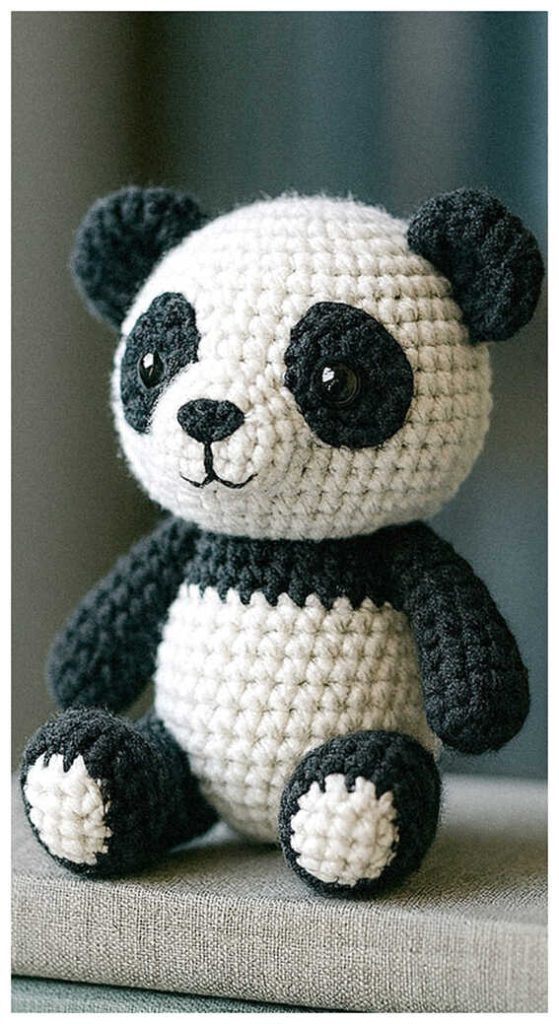 panda amigurumi crochet soft plush toy close up cute handmade idea