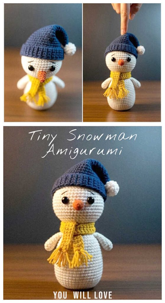 tiny snowman amigurumi crochet cute plush winter gift idea