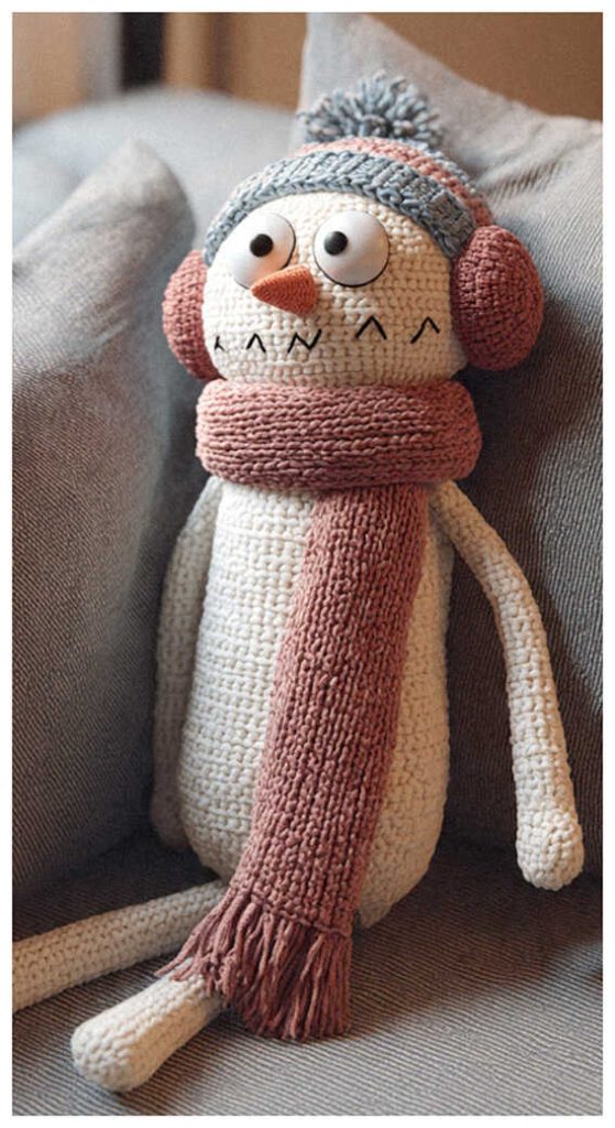 cozy snowman amigurumi crochet soft plush winter decor idea