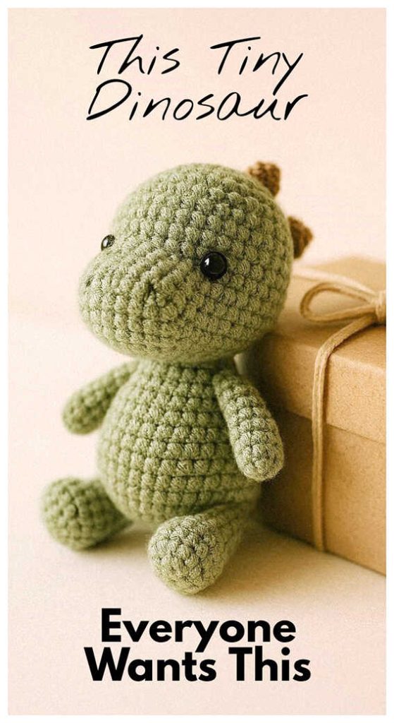 small dinosaur amigurumi crochet toy minimal cute nursery decor trending baby dino free crochet pattern in link