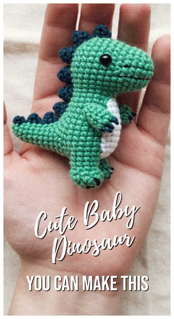 mini dinosaur amigurumi crochet palm size cute baby dino plush easy gift idea free pattern in link