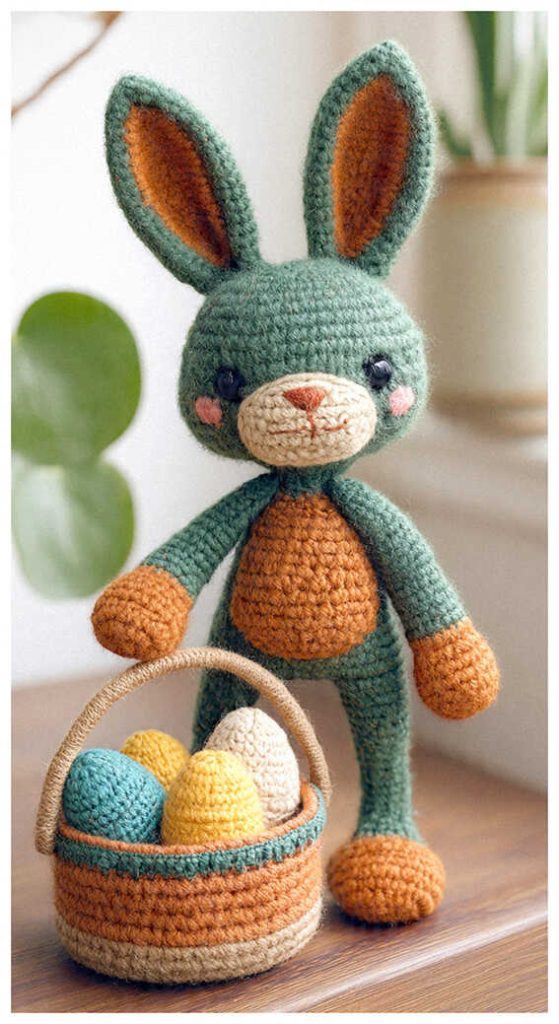 crochet bunny with egg basket cute plush handmade gift idea
