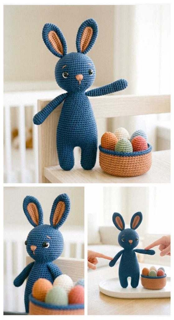 blue bunny amigurumi crochet with eggs basket cute plush idea