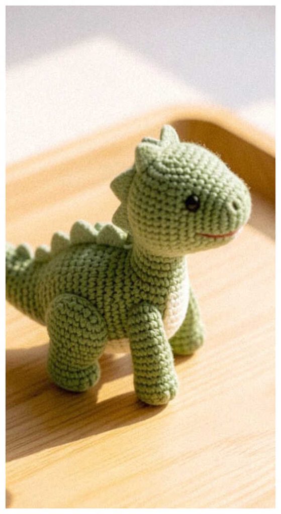 tiny crochet dinosaur amigurumi soft plush baby gift idea popular cute dino style free pattern available in link