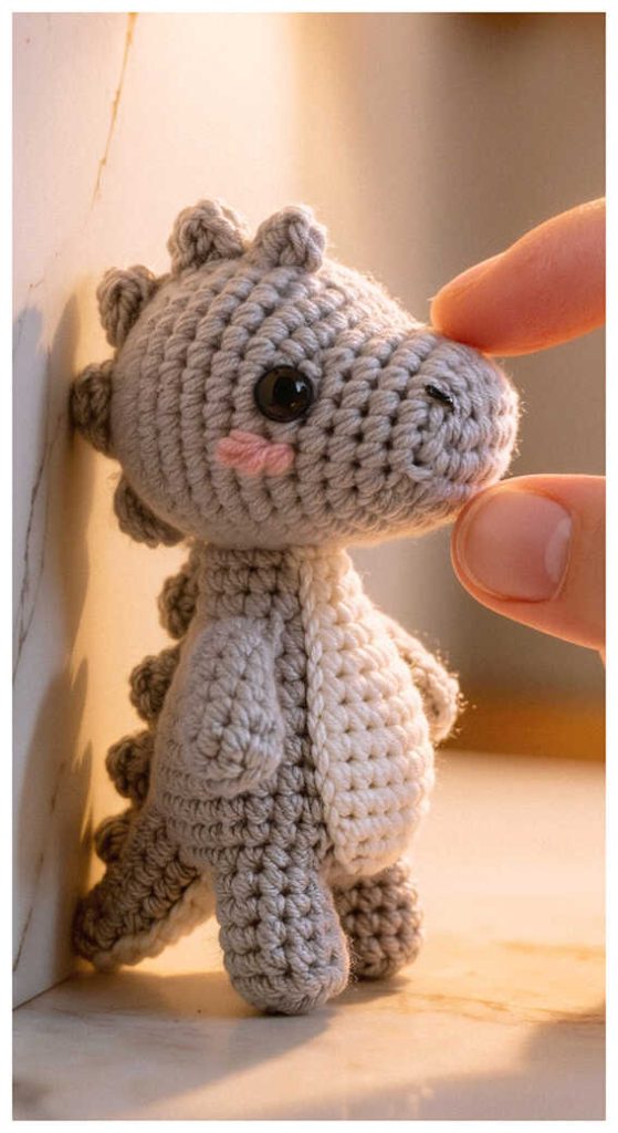 cute baby dinosaur amigurumi crochet soft gray dino handmade gift idea free pattern available in link