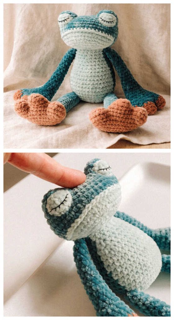 frog amigurumi crochet long legs cute plush handmade toy idea