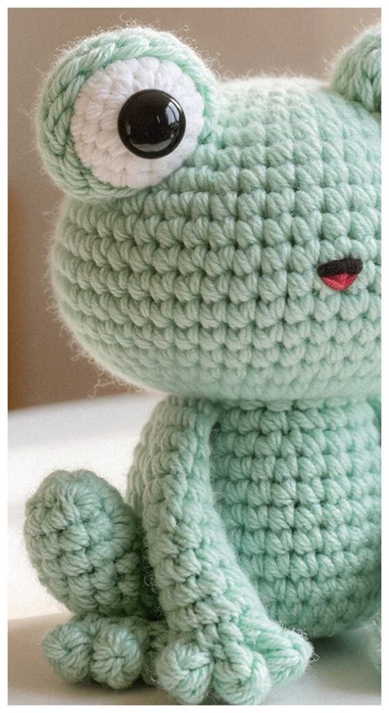 frog amigurumi crochet close up cute plush soft handmade toy idea