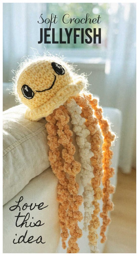 soft jellyfish amigurumi crochet long tentacles cute plush decor idea