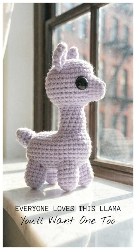 purple llama amigurumi crochet by window cute soft plush cozy handmade idea
