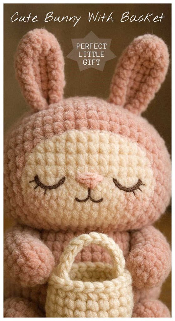 cute bunny with basket amigurumi crochet perfect gift idea