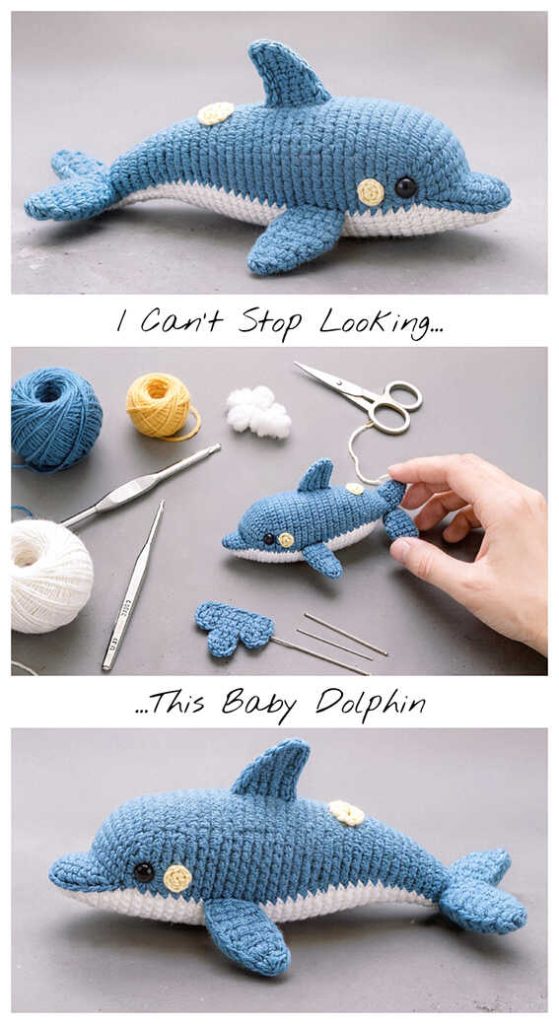 blue dolphin crochet amigurumi process cute plush handmade toy idea