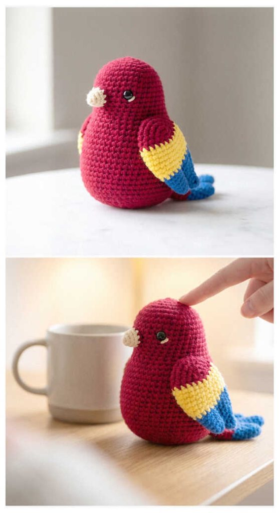 red parrot amigurumi crochet cute small bird plush handmade toy idea