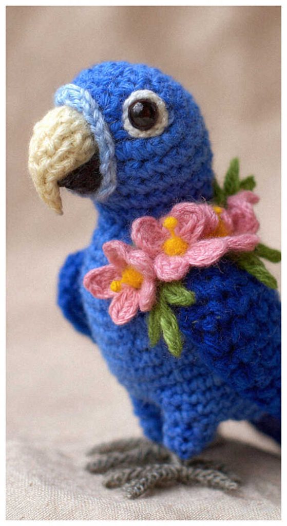 blue parrot amigurumi crochet detailed bird plush colorful handmade idea