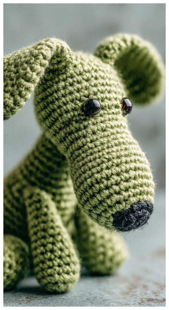 green crochet puppy amigurumi long nose cute dog plush unique handmade toy idea