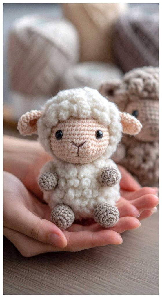 mini sheep amigurumi crochet in hands cute small plush cozy toy idea