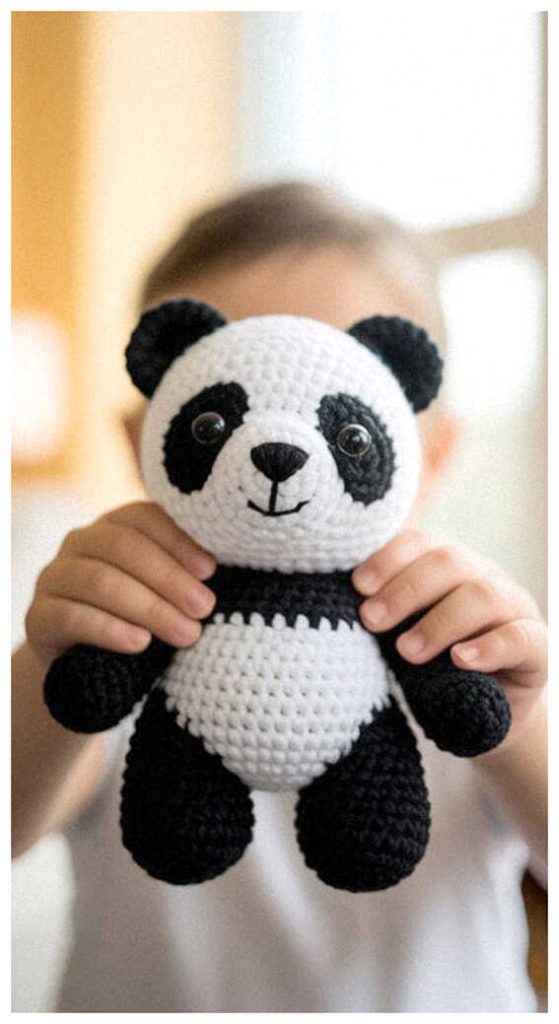 panda amigurumi crochet in hands cute soft plush handmade toy idea