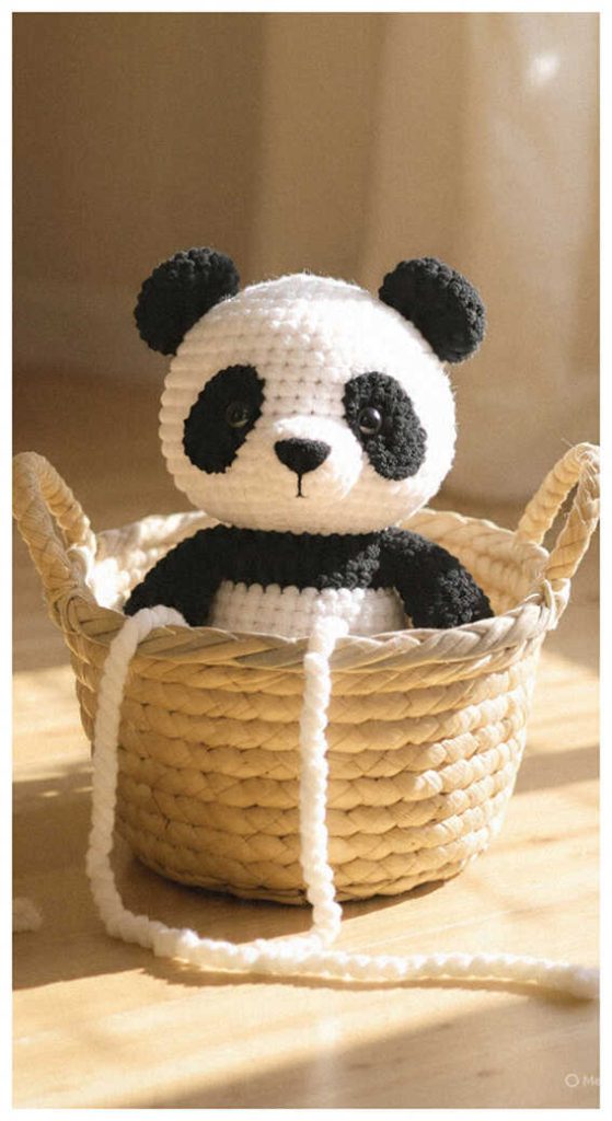 panda amigurumi crochet in basket cute small plush cozy gift idea