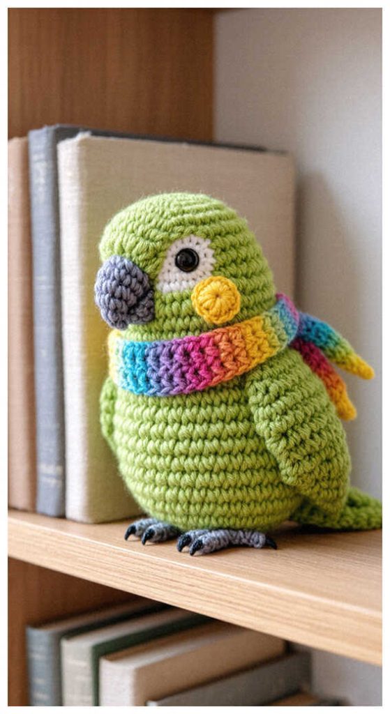 green parrot amigurumi crochet cute bird plush cozy handmade toy idea