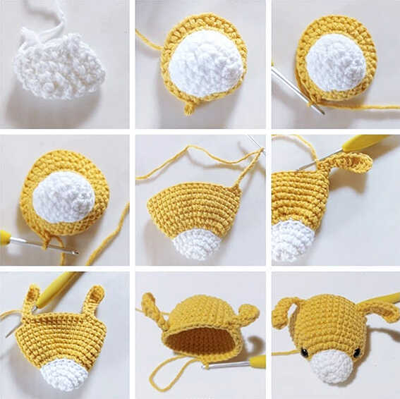 puppy head amigurumi crochet process steps cute dog face handmade plush toy free crochet pattern available
