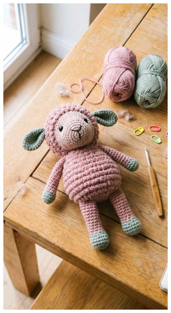 mini sheep amigurumi crochet on table cute small plush cozy idea