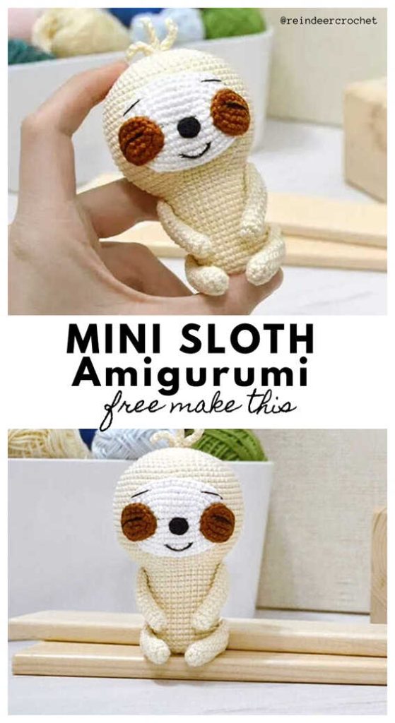 mini sloth amigurumi crochet cute plush toy free pattern