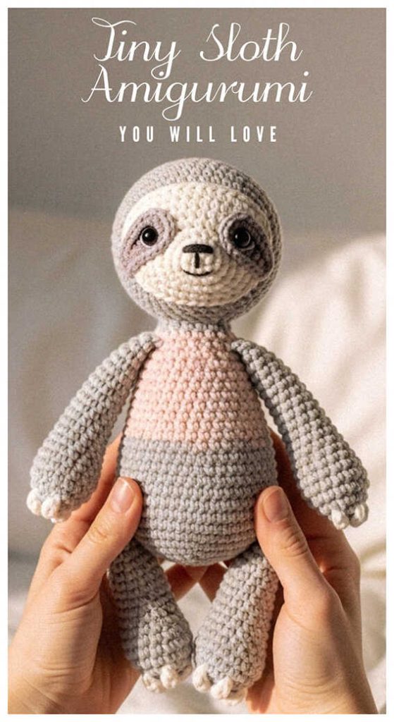 tiny sloth amigurumi crochet in hand cute plush handmade idea