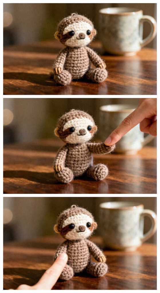 mini sloth amigurumi crochet small plush cozy shelf decor idea