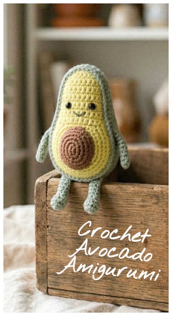 crochet avocado amigurumi on box cute plush cozy handmade toy idea