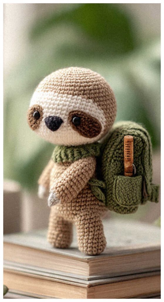 sloth amigurumi crochet with backpack cute plush travel toy idea