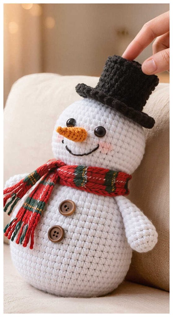 snowman amigurumi crochet hat and scarf cute plush winter idea