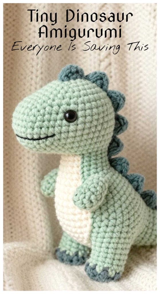 small green dinosaur amigurumi crochet toy minimal cute nursery decor trending baby dino free pattern in link
