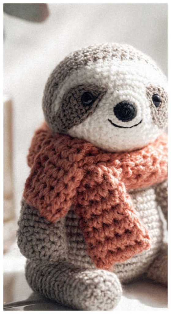 sloth amigurumi crochet scarf cute plush winter gift idea