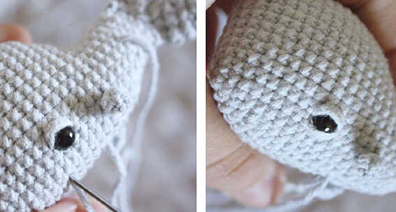 whale amigurumi crochet eye placement and shaping detail for a cute realistic finish