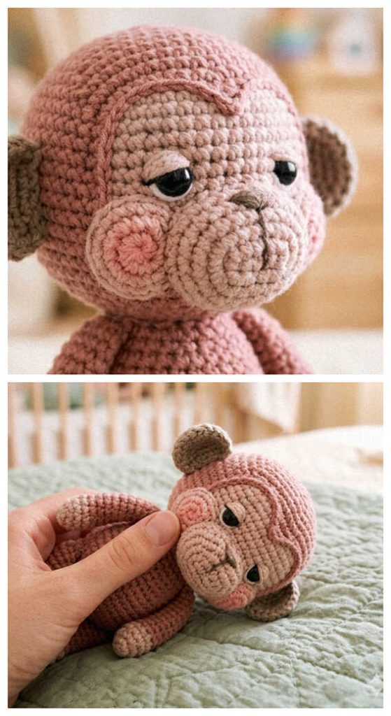 small monkey amigurumi crochet sleeping plush cozy toy idea