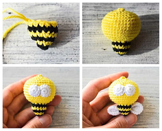 Bee crochet keychain amigurumi parts and assembly progress
