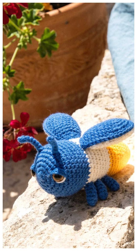 Blue firefly amigurumi crochet plush toy